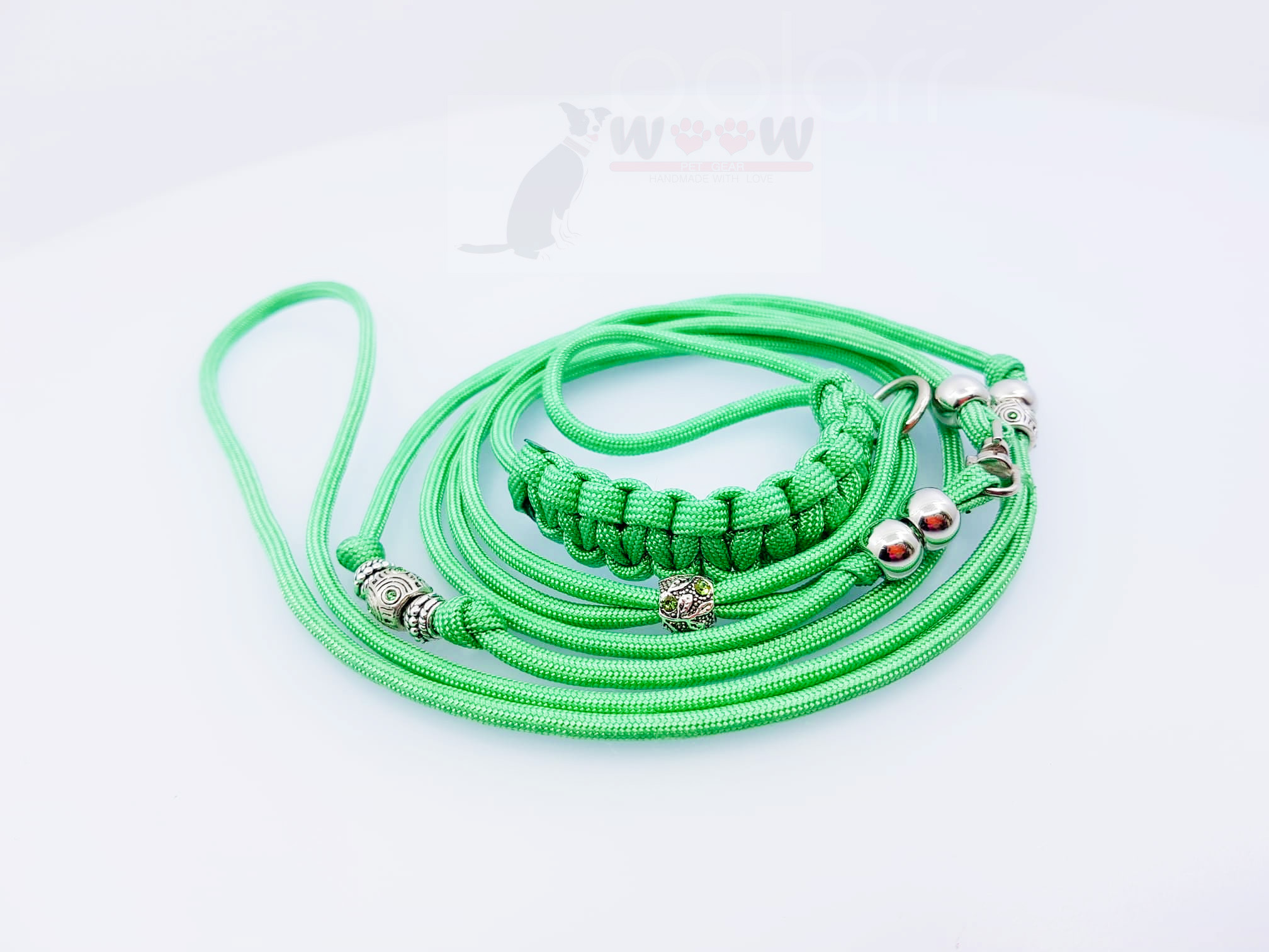 WOOW PET GEAR GREEN- Paracord izložbeni povodac