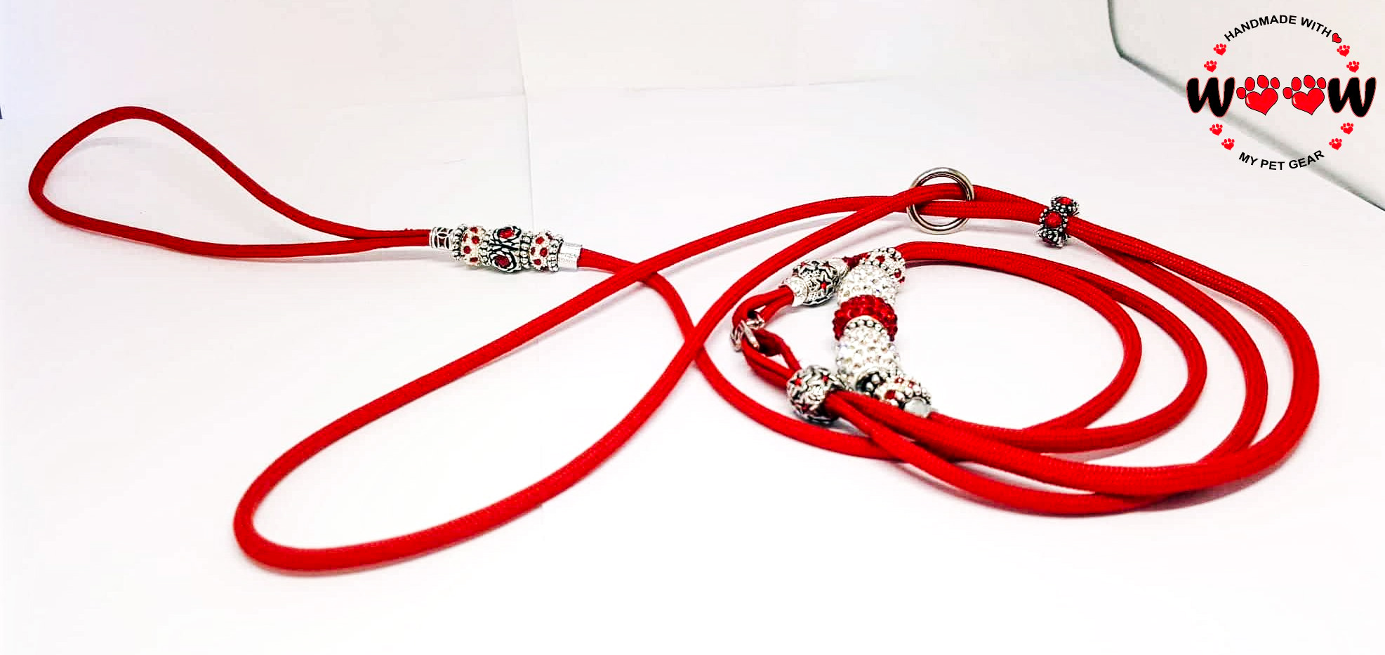 WOOW PET GEAR RED RHINSTONE Paracord izložbeni povodac